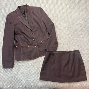 Vintage Y2K Dark Denim/Cottom Blazer Mini Skirt Western Suit Set Retro Outfit